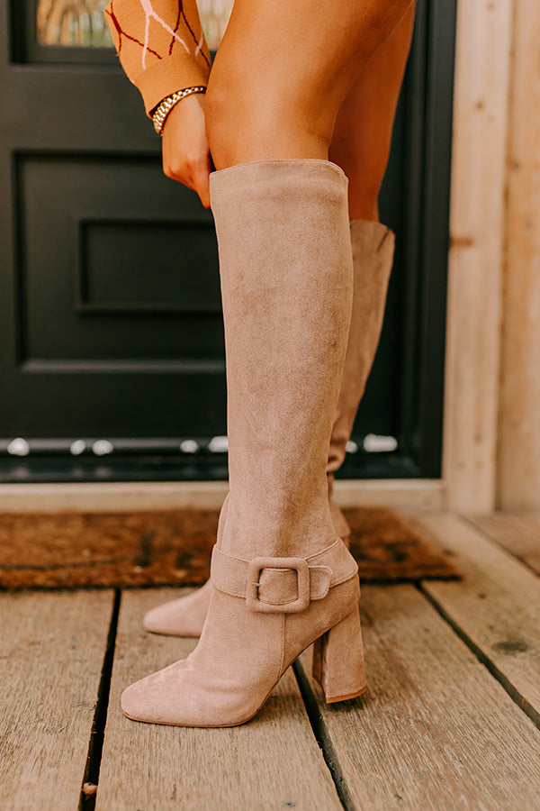 The Adeline Faux Suede Knee High Boot In Taupe