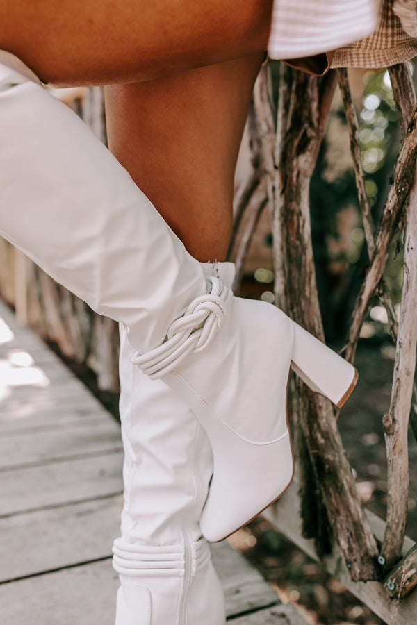 The Eliana Faux Leather Knee High Boot In White