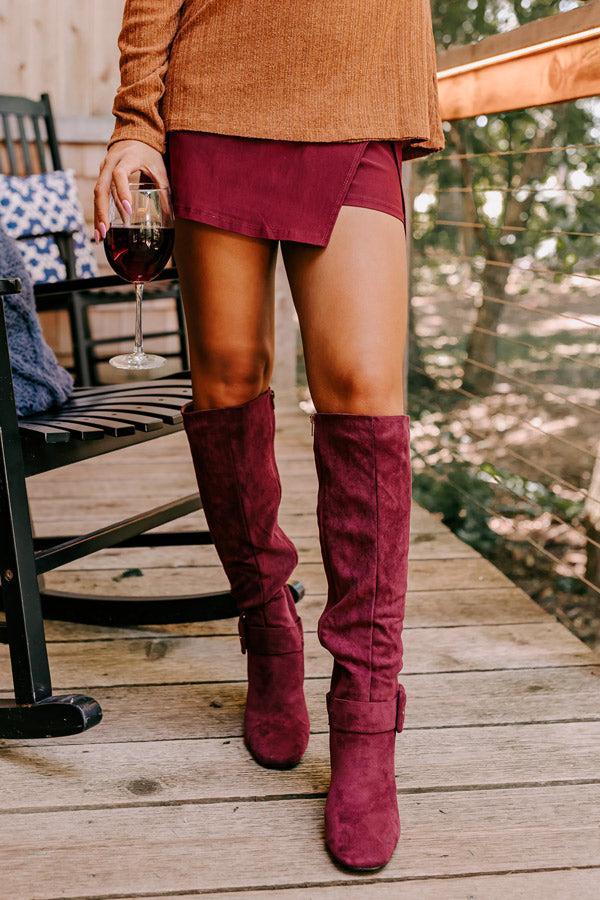 The Adeline Faux Suede Knee High Boot In Maroon