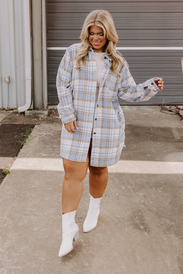 Touch Of Fall Plaid Tunic Dress In Sky Blue Curves