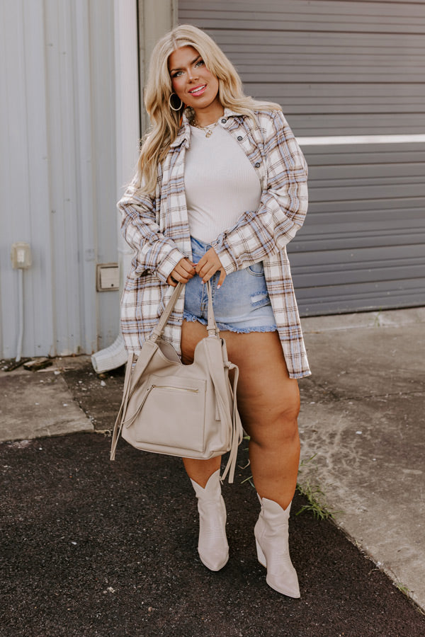 Touch Of Fall Plaid Tunic Dress In Cream Curves