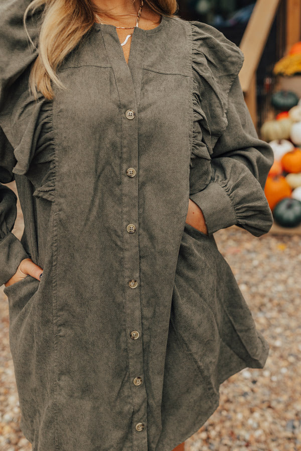 Boston Chill Corduroy Dress in Olive Curves