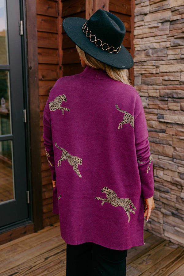 Cozy And Kind Cheetah Sweater In Royal Plum Curves