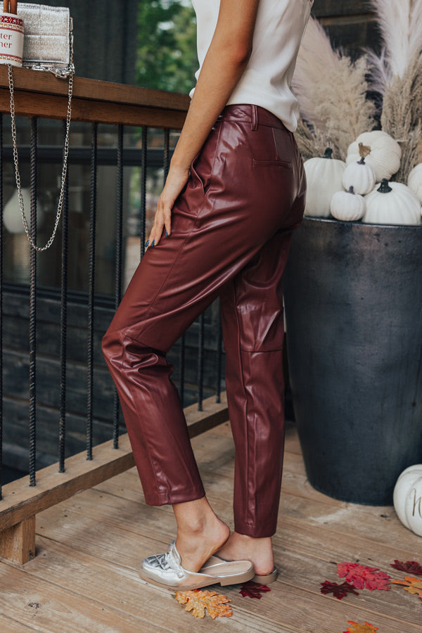 The Catalina High Waist Faux Leather Pants in Dark Rustic Rose