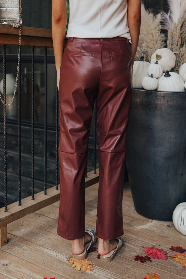 The Catalina High Waist Faux Leather Pants in Dark Rustic Rose