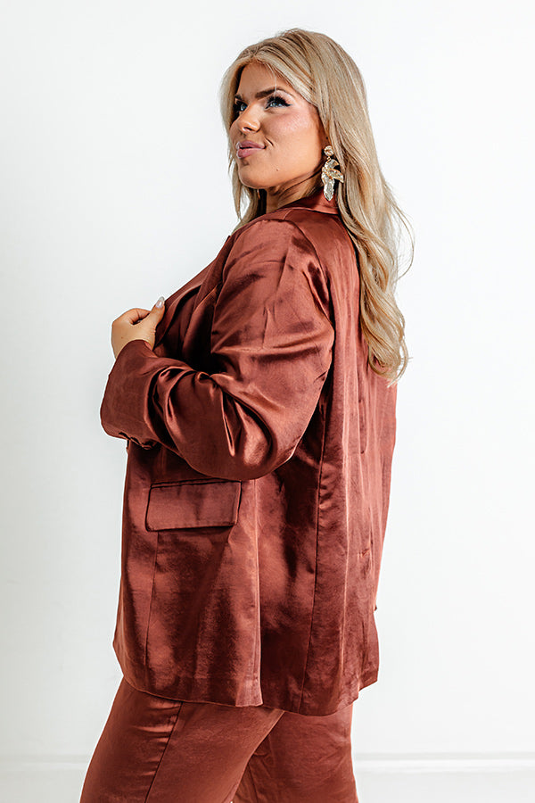 Pouring Merlot Satin Blazer In Dark Rust Curves