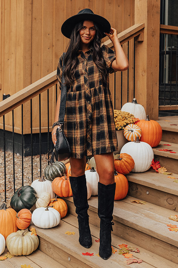 Never Pretend Plaid Dress In Camel