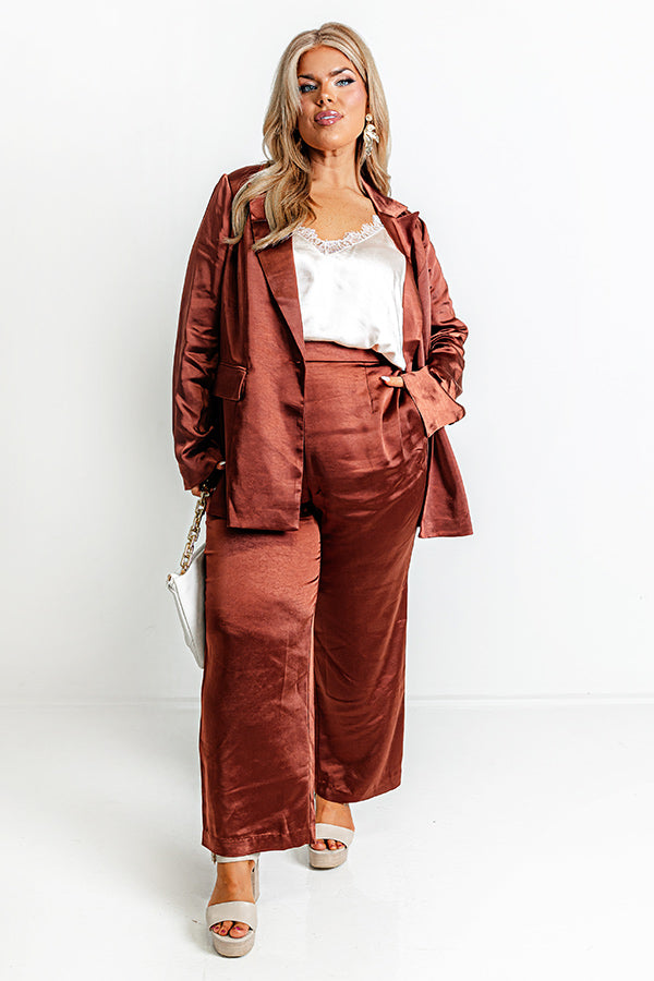 Pouring Merlot Satin High Waist Pants In Dark Rust Curves