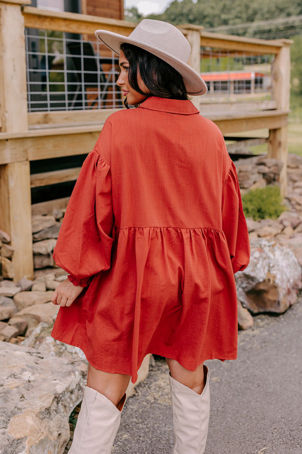 Cafe Patio Button Down Mini Dress in Dark Rust