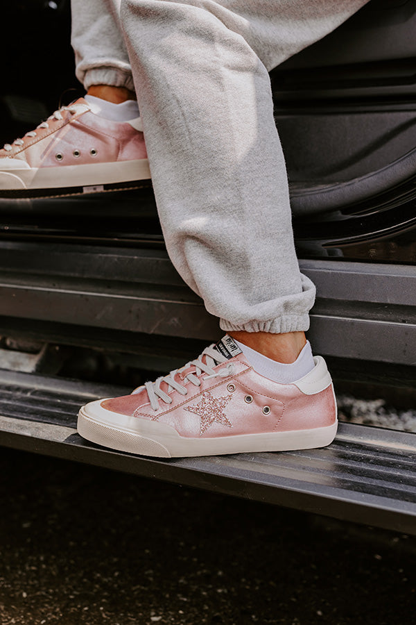 The Brinly Vintage Faux Leather Sneaker In Pink