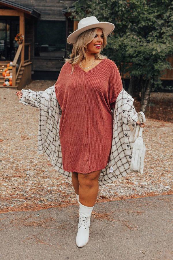 Casual Chats Shift Dress In Rustic Rose Curves