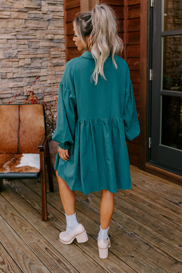 Cafe Patio Button Down Mini Dress in Hunter Green