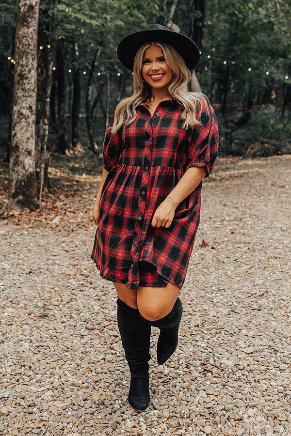 Never Pretend Plaid Dress In Red Curves