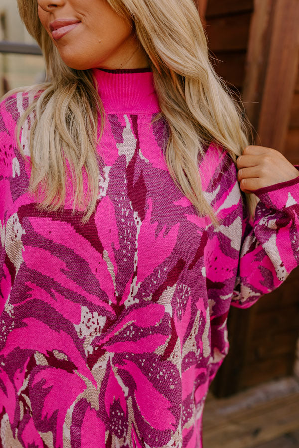 Touch Of Fall Sweater Top in Hot Pink Curves