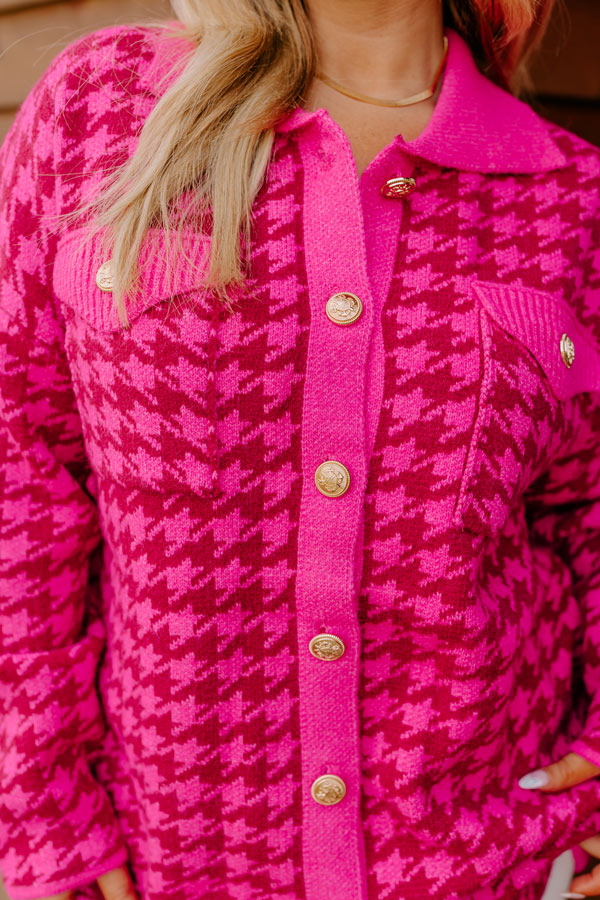 Fall In The City Houndstooth Jacket In Hot Pink Curves