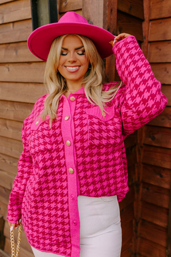 Fall In The City Houndstooth Jacket In Hot Pink Curves