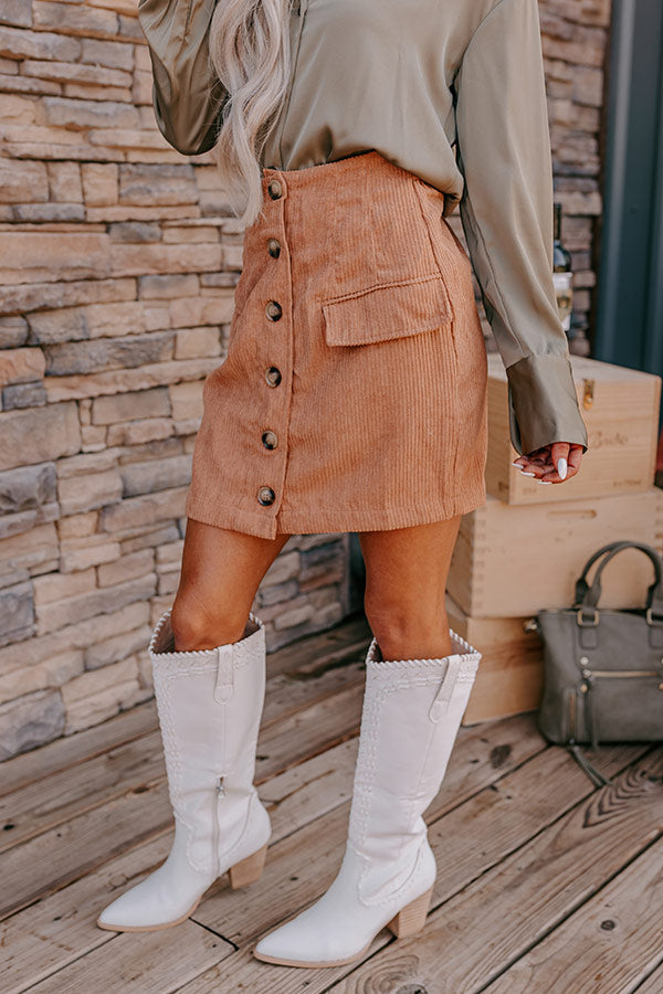 Lost In Your Eyes Corduroy Skirt In Iced Mocha