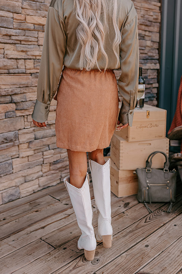 Lost In Your Eyes Corduroy Skirt In Iced Mocha