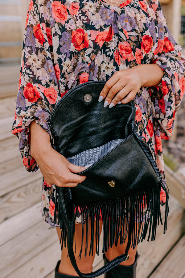 Sweet Perspective Faux Leather Fringe Purse in Black