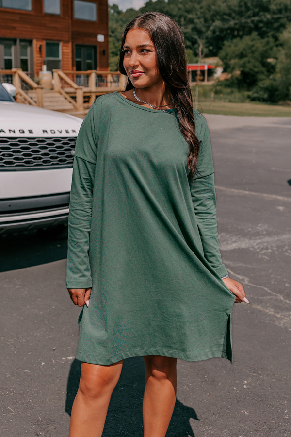 Always There for You T-Shirt Dress in Light Hunter Green L / Hunter-Green Always There for You T-Shirt Dress in Light Hunter Green L / Hunter-Green
