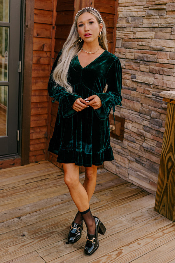 Lost In A Novel Velvet Mini Dress In Hunter Green Lost In A Novel Velvet Mini Dress In Hunter Green