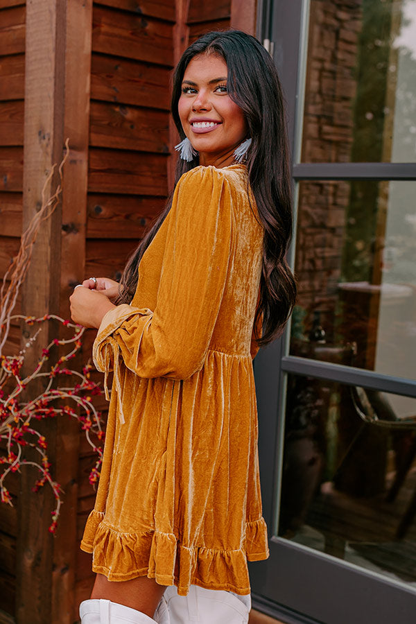 Lost In A Novel Velvet Mini Dress In Golden Honey Lost In A Novel Velvet Mini Dress In Golden Honey