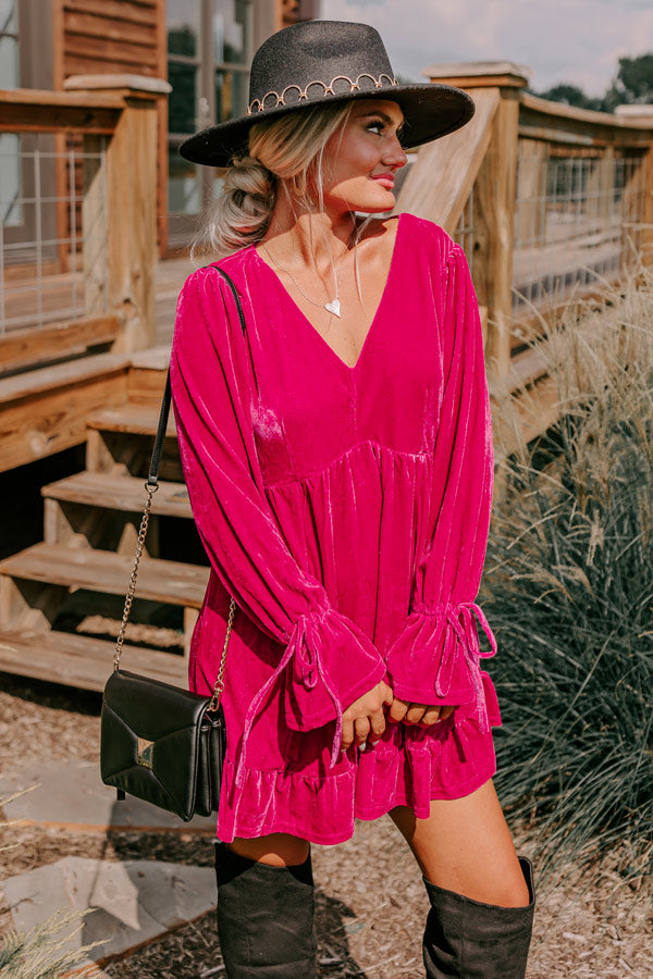 hot pink velvet dress long sleeve NU&NOW Plus Size Solid Color Cross Wrap Long Gigot Sleeve Ruched Bodycon Dress