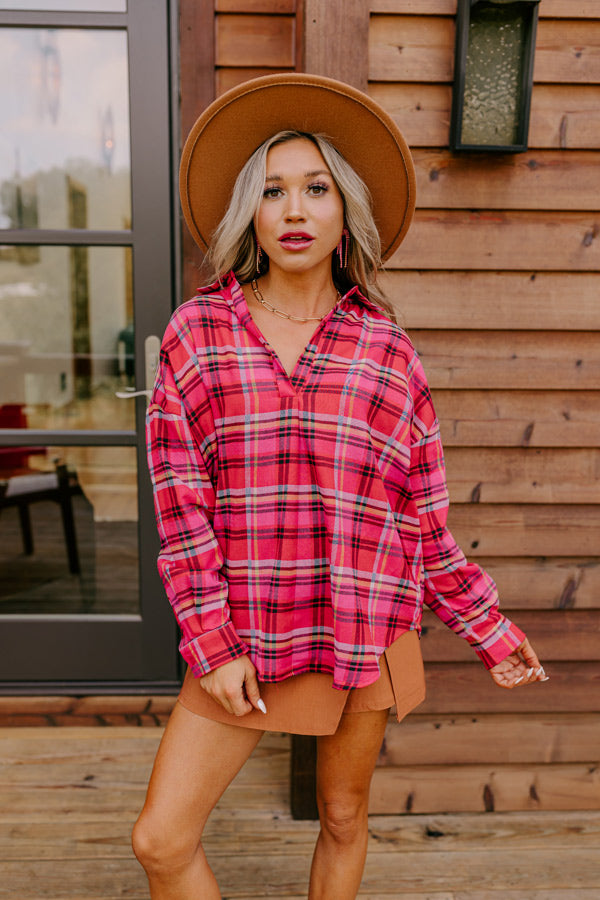 Catching Feelings Plaid Top In Pink