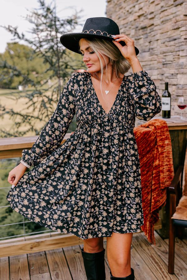 long sleeve floral babydoll dress Button Down Floral Puff Sleeve Babydoll Dress Green / M