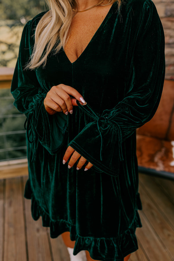 green velvet mini dress long sleeve Dark Green Velvet High Neck Long Sleeve Mini Dress