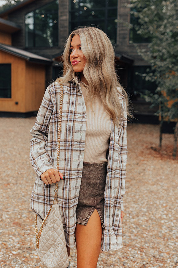 Touch Of Fall Plaid Tunic Dress In Cream