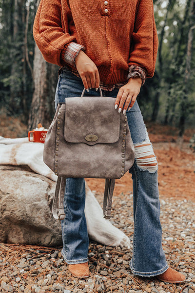 Grey faux store leather backpack