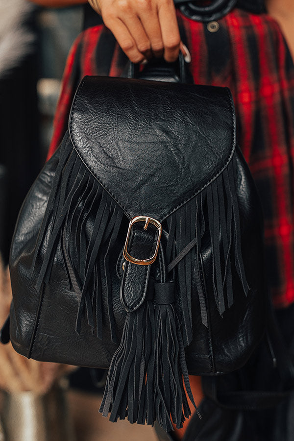 The Kenzo Faux Leather Fringe Backpack In Black