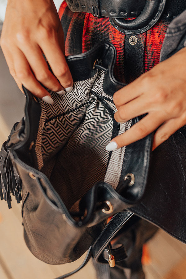 The Kenzo Faux Leather Fringe Backpack In Black