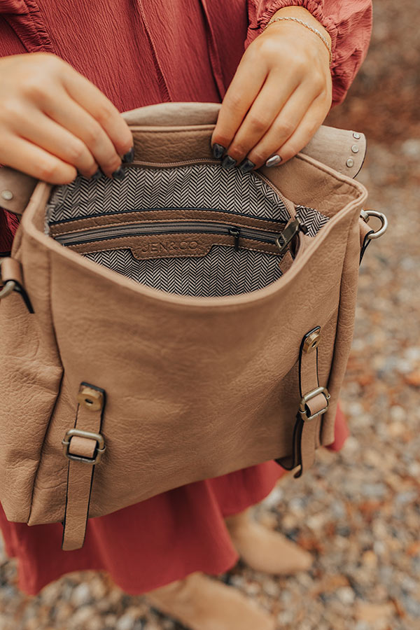 Autumn Treasure Faux Leather Backpack In Iced Latte