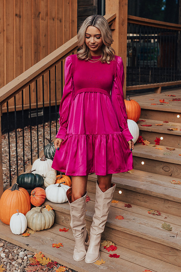 Gather The Courage Shift Dress In Fuchsia