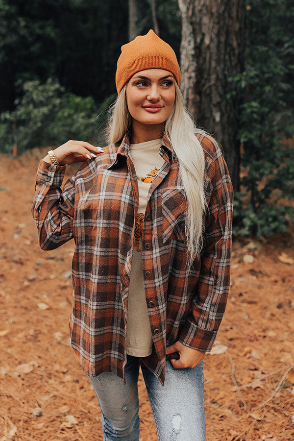 All The Hits Flannel Button Up In Brown