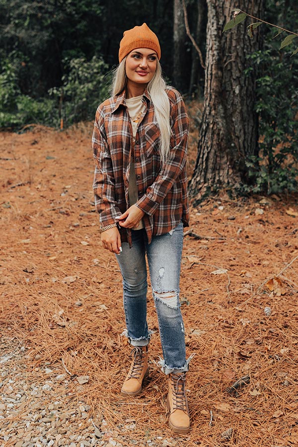 All The Hits Flannel Button Up In Brown