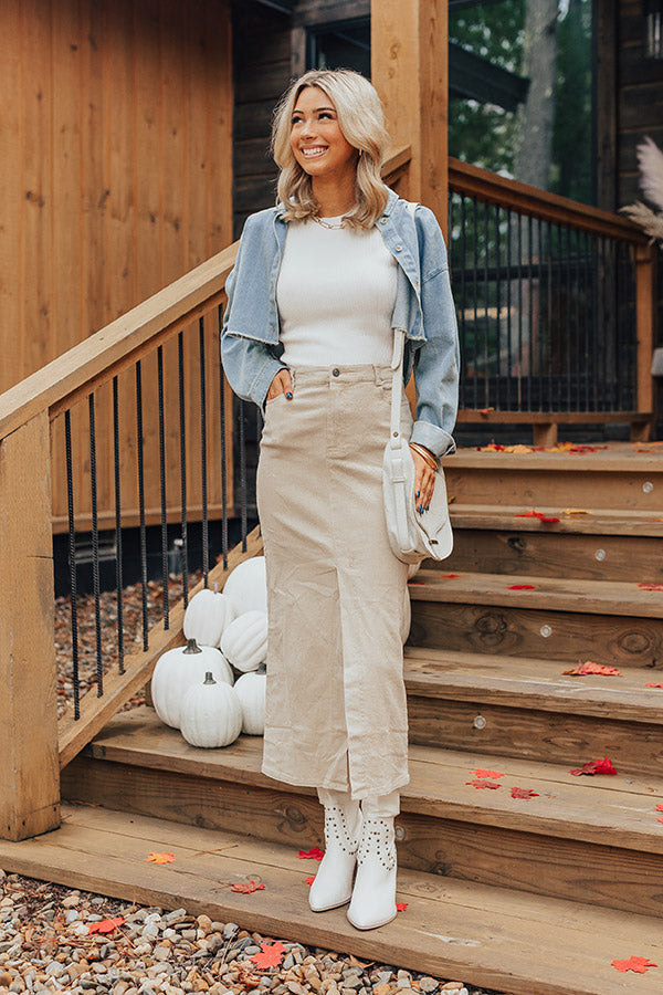 The Bristol High Waist Denim Skirt In Cream   