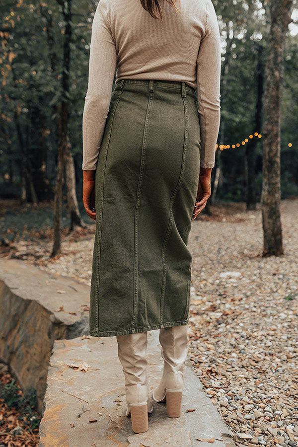 The Maris High Waist Denim Skirt in Olive