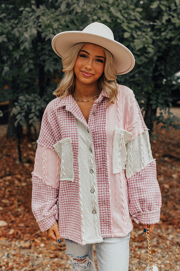 Take The Train Houndstooth Jacket In Blush
