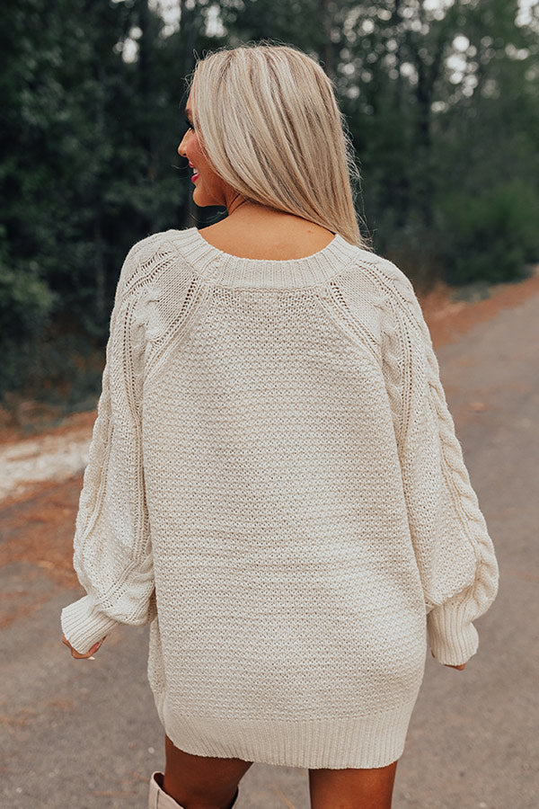 Seasonal Treats Cable Knit Sweater Dress in Ivory Seasonal Treats Cable Knit Sweater Dress in Ivory