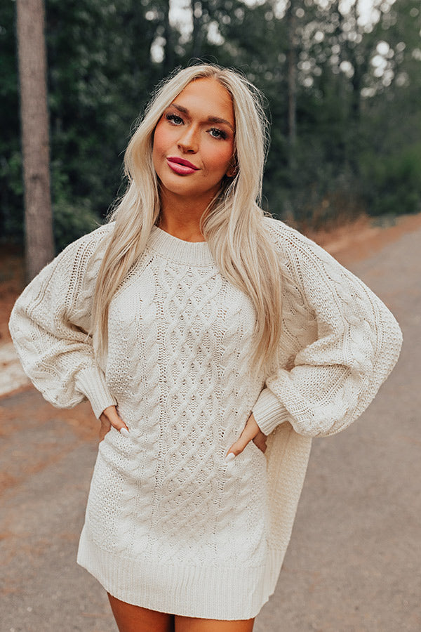 Seasonal Treats Cable Knit Sweater Dress in Ivory Seasonal Treats Cable Knit Sweater Dress in Ivory