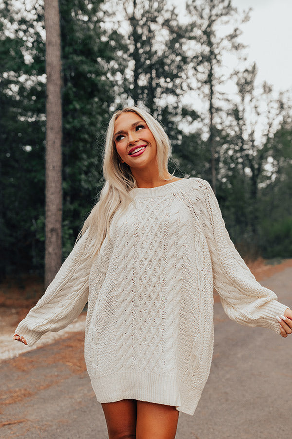 Seasonal Treats Cable Knit Sweater Dress in Ivory Seasonal Treats Cable Knit Sweater Dress in Ivory