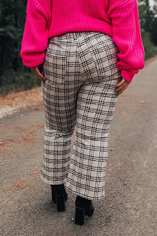 high waisted plaid dress pants INSPIRE CHIC Women's Plaid High Waist Side Slit Business Office Long Suit Pants Black Small