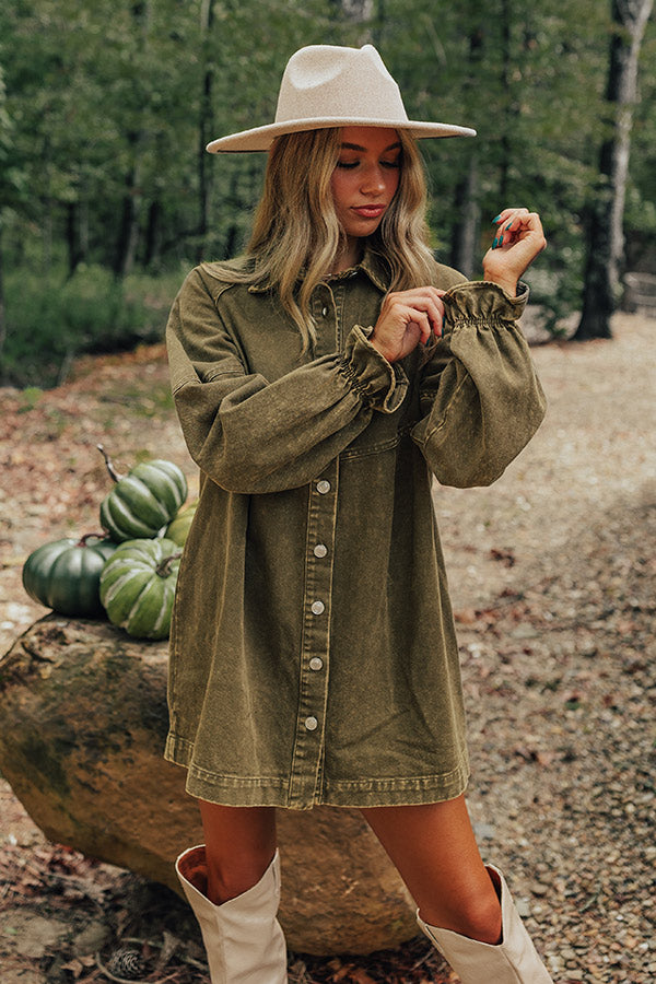 Tomorrow Is A New Day Denim Dress In Martini Olive