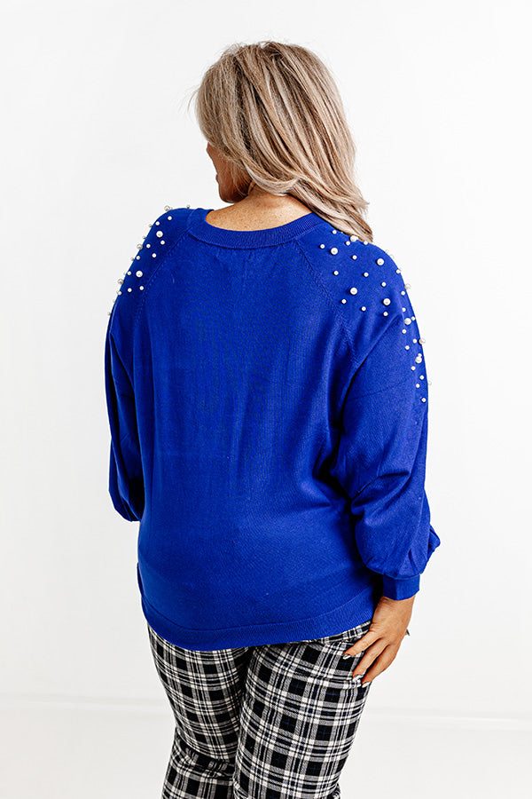 Feeling Spontaneous Embellished Sweater Top In Royal Blue Curves