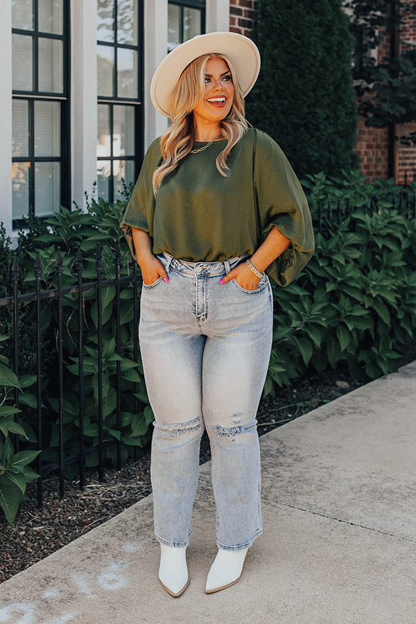 Across The World Shift Top In Olive Curves