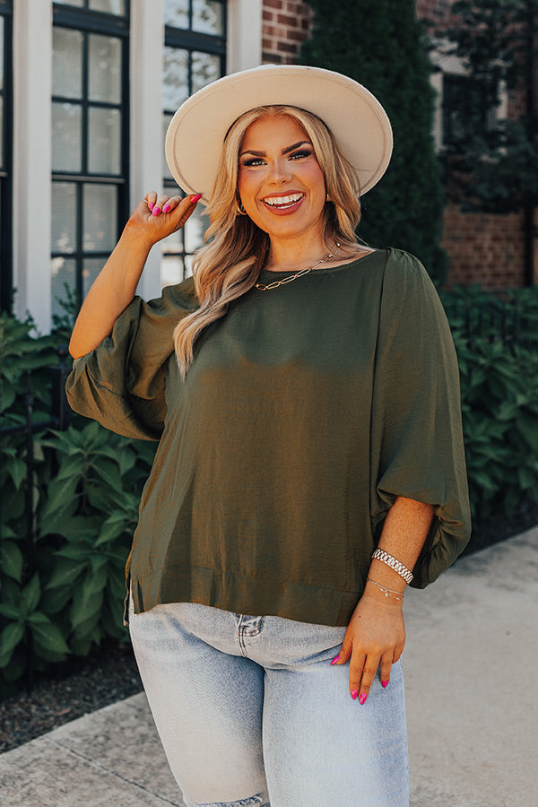 Across The World Shift Top In Olive Curves