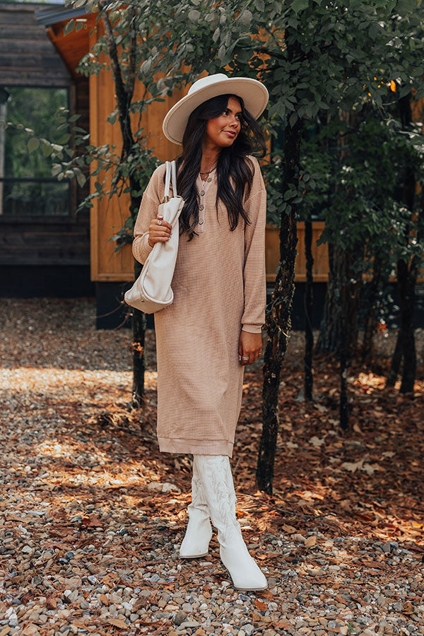Fall Sentiments Waffle Knit Midi In Iced Latte
